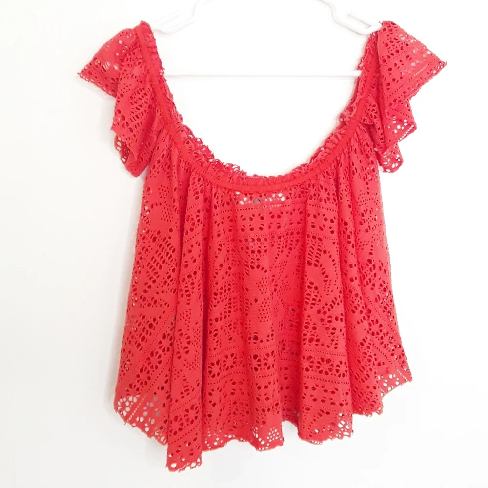 FREE PEOPLE Beach Free to Be Eyelet Coral Top S